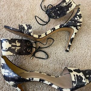 Zimmermann Black and Cream Ankle Cage Tie Python Heels